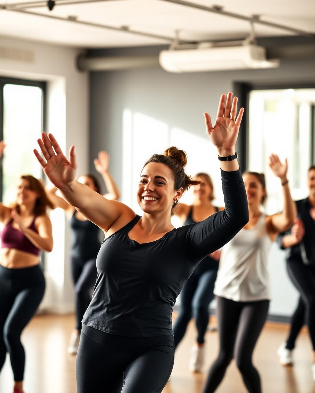 An energetic group fitness experience
