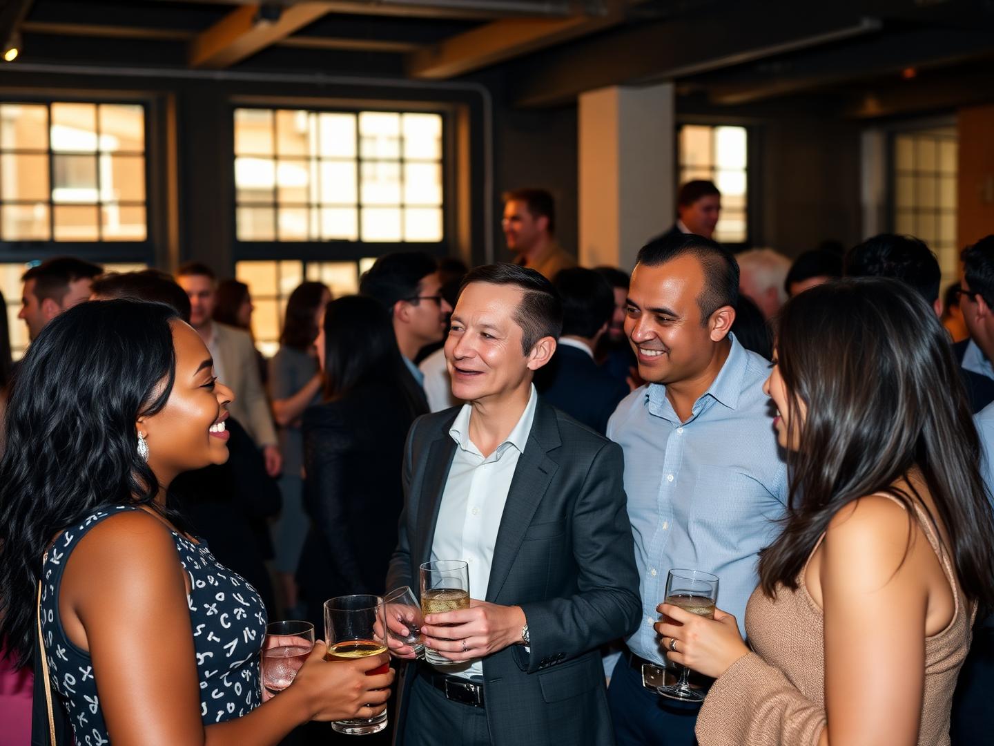 Professionals talking at a networking reception