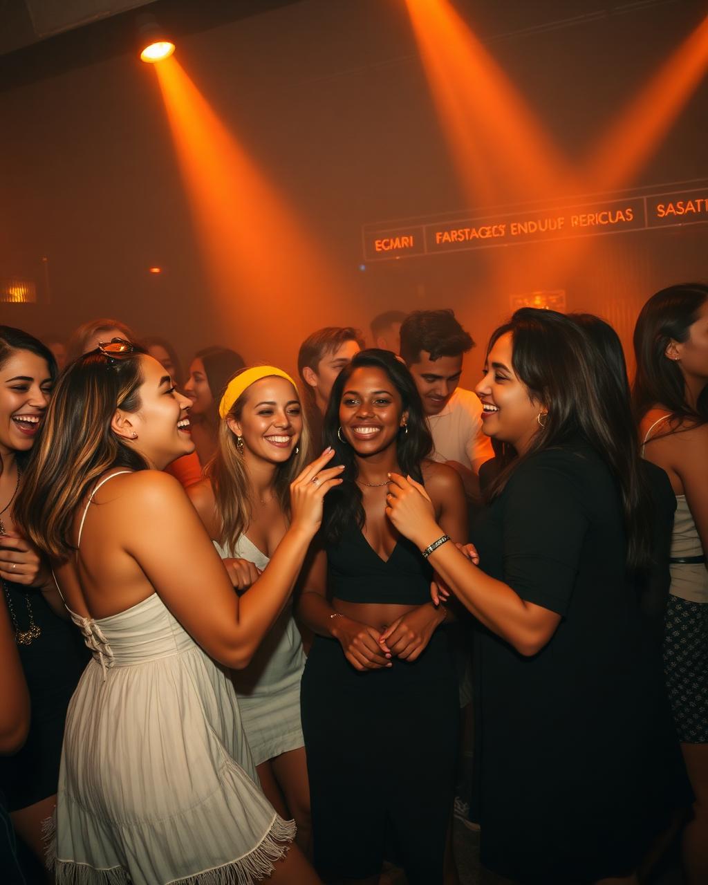 Friends dancing and laughing together at a nightlife experience